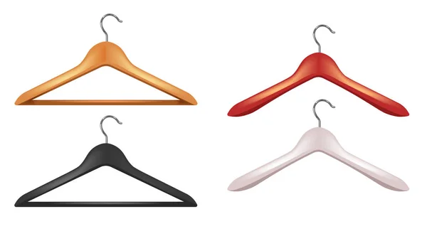 Clothes Hangers Set Empty Wooden Plastic Shoulders Shaped Device Metal — ストックベクタ