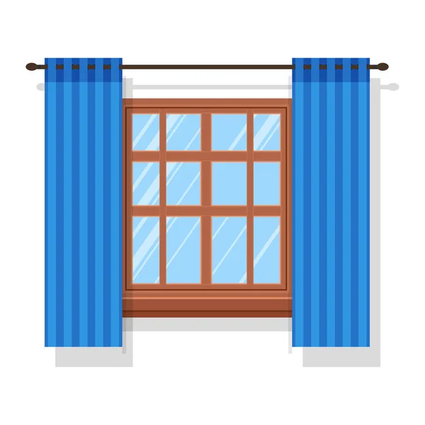 Függöny Panelek Grommet Felső Függönyök Lógnak Rúdon Kék Színű Sötétítő — Stock Vector