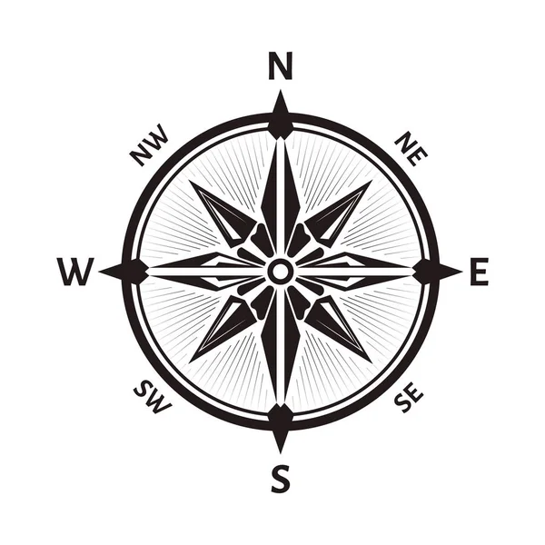 Compass Wind Rose Windrose Icon Navigational Instrument Showing Direction Arrow — Stock Vector