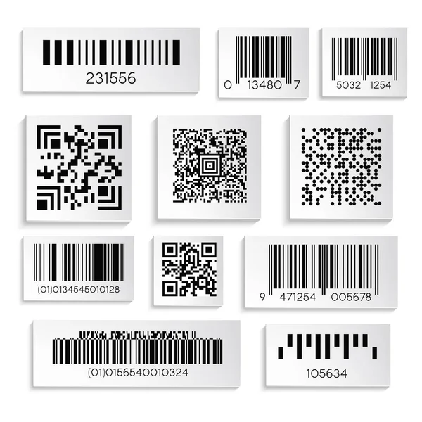 Autocollant Produits Avec Chiffrement Numéro Série Codes Barres Isolé Icônes — Image vectorielle