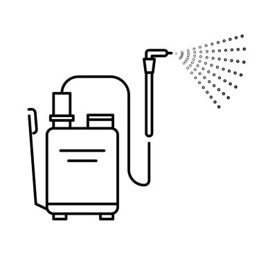 High pressure washer device with spray gun and hose isolated line icon vector. Home cleaning service, car washing, garden watering tool. Spray or sprayer nozzle, auto wash equipment linear symbol