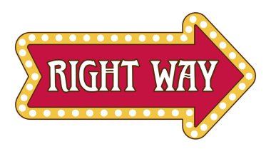Night or circus show or circus pointer, right way pointing, isolated icons vector. Arrow with framework of lamp, concert inviting banner. Direction signboard with lights, signpost or guidance
