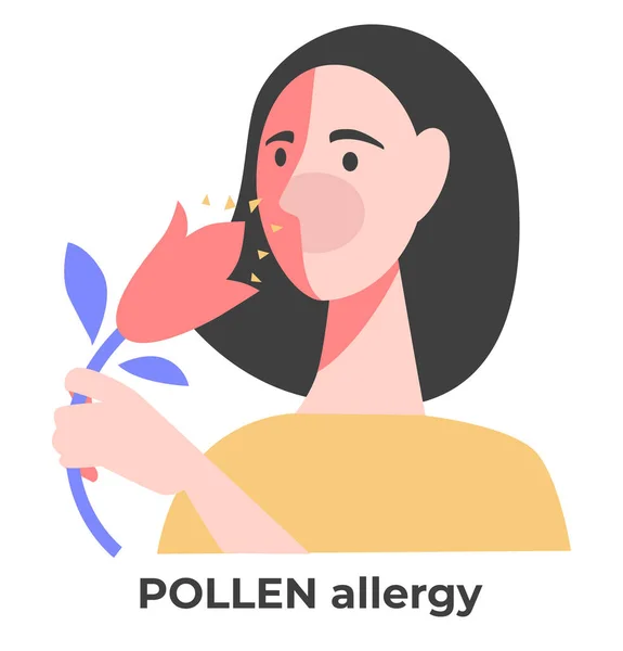 Allergy Symptom Cause Sick Sneezing Woman Having Cough Runny Nose — Stock vektor