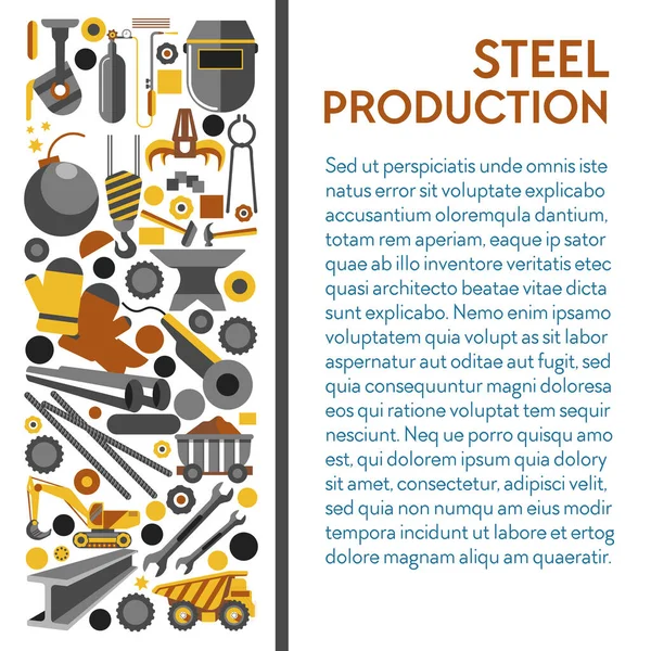 Metaalproducten Staal Productie Metallurgie Industrie Werktuigen Geïsoleerde Pictogrammen Vector Vrachtwagen — Stockvector