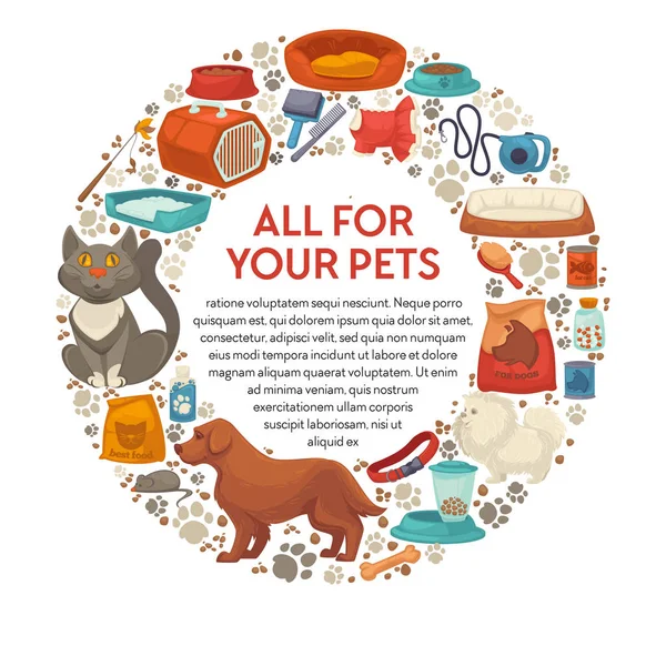 Pet Shop Dog Cat Food Care Products Vet Store Banner — Stok Vektör