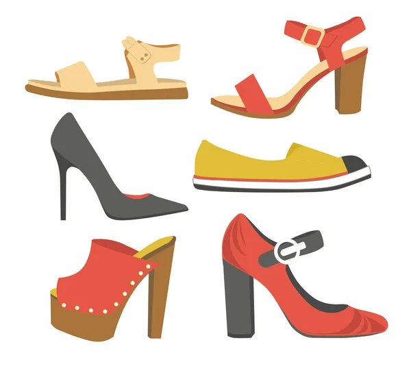 Обувь Женская Коллекция Обуви Весны Лета Вид Сбоку Шпильки Каблуках — стоковый вектор