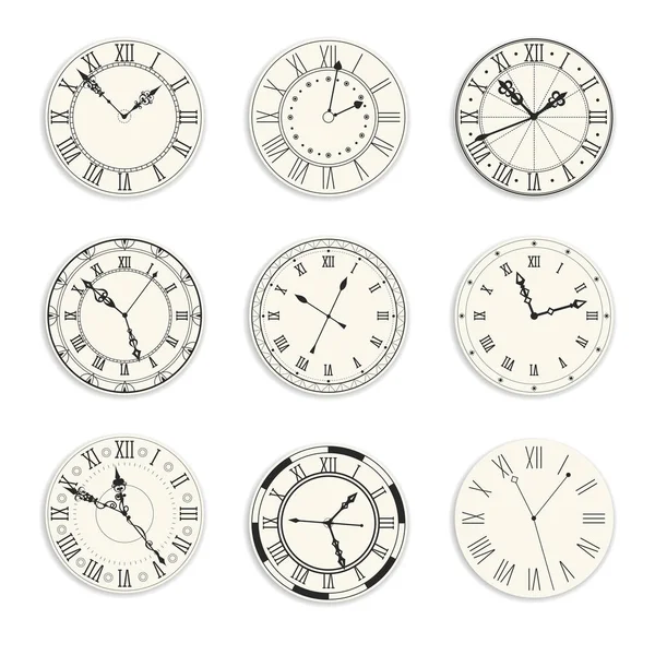 Klok Wijzerplaat Met Wijzers Vintage Horloge Geïsoleerde Pictogrammen Retro Accessoire — Stockvector