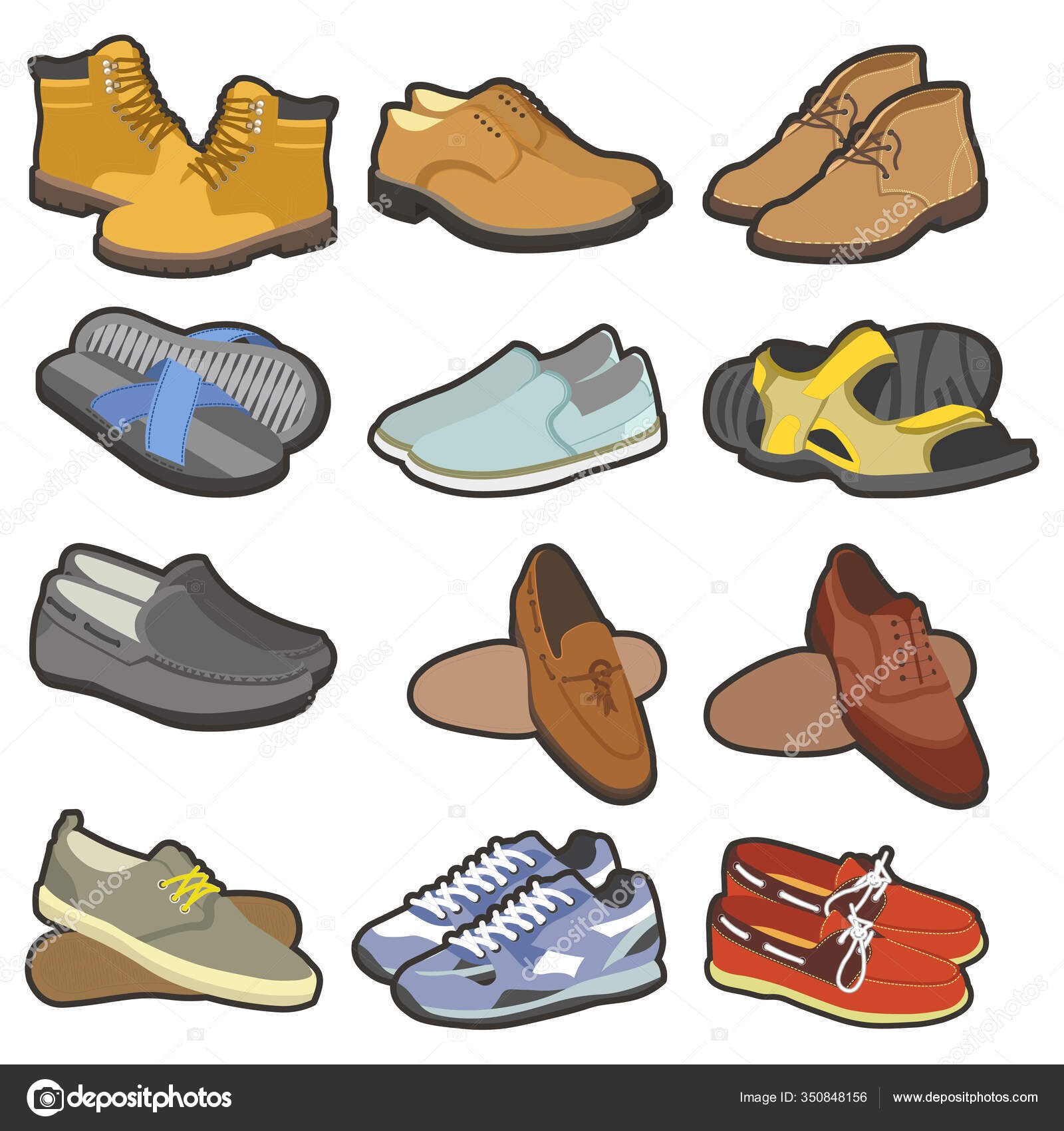 Mannen Schoenenset Mannelijke Mode Schoenen Voor Alle Seizoenen Stijlen Laarzen stockvector door Sonulkaster 350848156