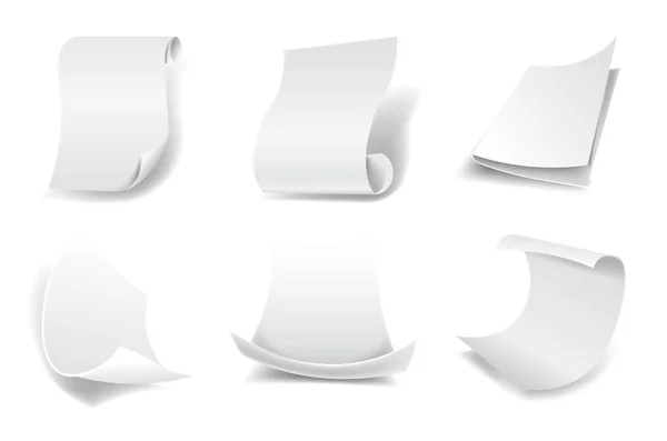Weiße Papierblätter Mit Geschwungenen Kanten Scrollen Isolierte Symbole Vektor Leere — Stockvektor