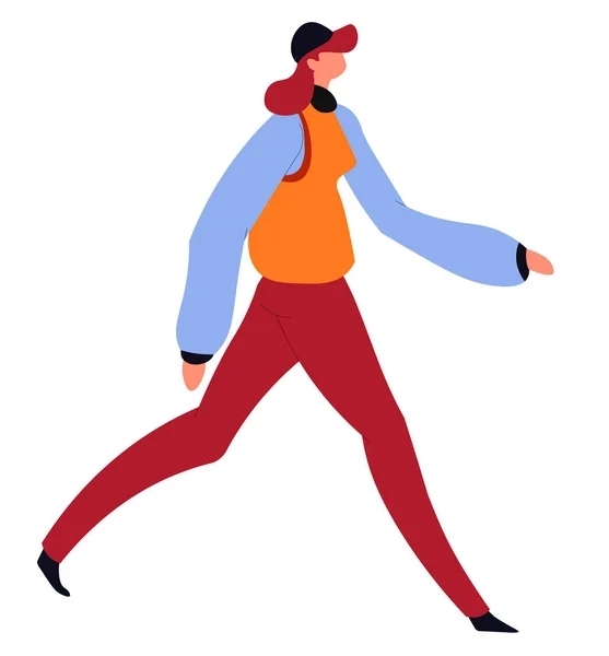 步行或通勤上班的女性角色 在寒冷季节穿着保暖衣服的女人在运动 过着积极生活的人 年轻女孩或学生的步子 女士简介 — 图库矢量图片
