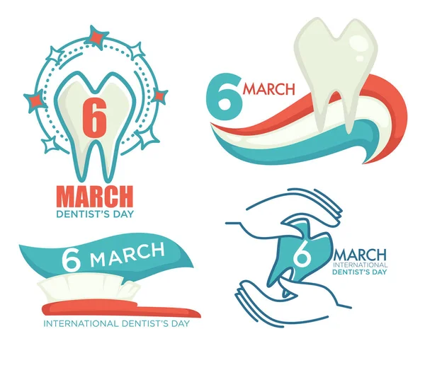 Kolekcja Banerów Pozdrowień Okazji Święta Międzynarodowego Dnia Stomatologicznego Rurka Zębów — Wektor stockowy