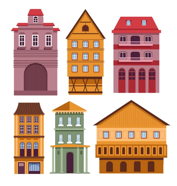 Edificios Residenciales Antiguas Casas Estilo Europeo Escandinavo Inglés Con Puerta — Vector de stock