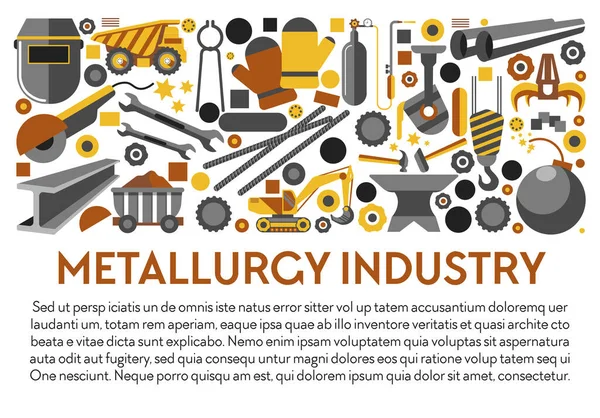 Metalen Producten Metallurgie Industrie Banner Ijzer Mijnbouw Tools Geïsoleerde Pictogrammen — Stockvector
