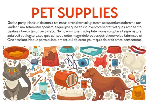 Vet Huisdier Levert Winkel Honden Katten Voedsel Verzorgingsproducten Banner Vector — Stockvector