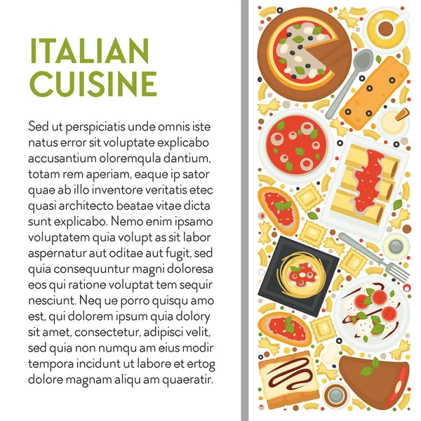 Modelo Banner Cozinha Italiana Texto Sopa Creme Tomate Lasanha Caprese —  Vetores de Stock
