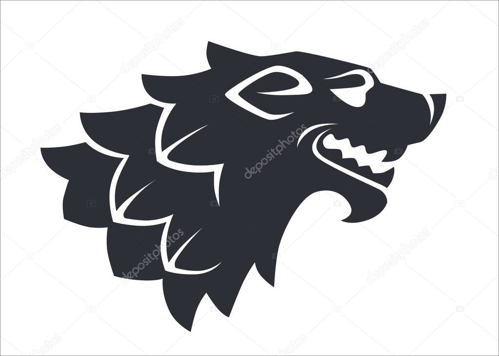 Roaring or howling wolf head silhouette, isolated icon. Aggressive mammal or wild beast, logotype or heraldry logo. Canine animal or werewolf character tattoo or sticker , vector in flat style