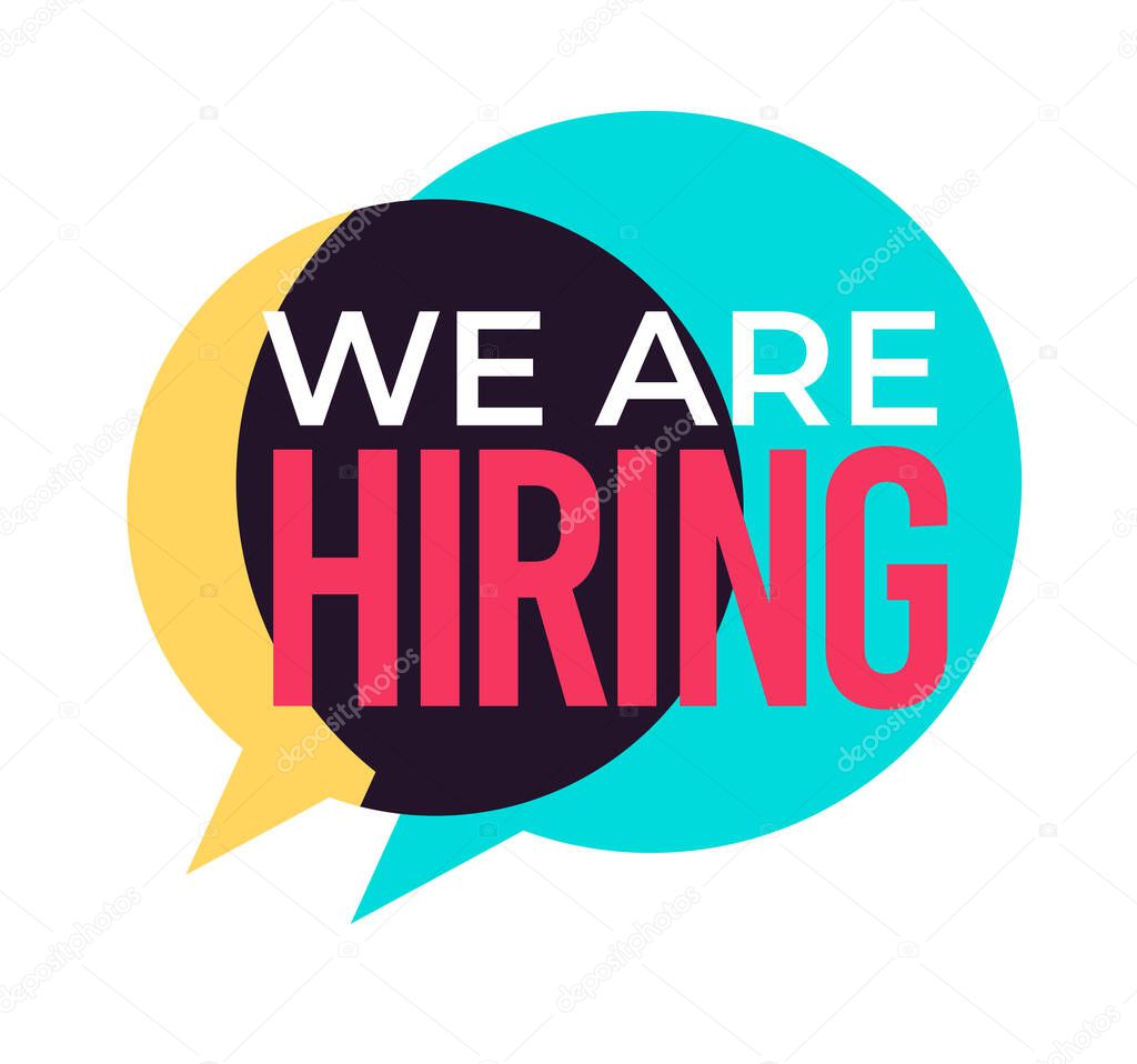 Hiring speech cloud isolated icon, wanted and vacancy vector. Career and job finding, recruitment and employment, emblems or logo. Work offer ads or promotion, social media announcement symbol