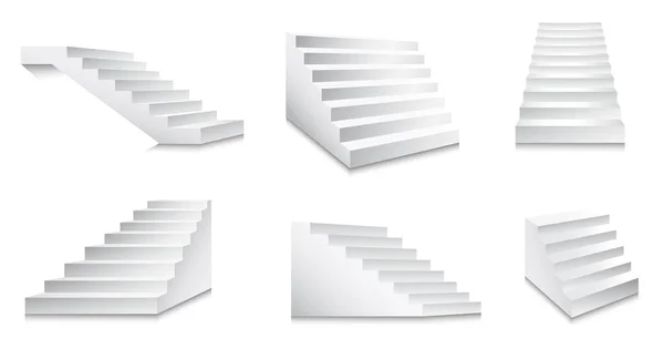 Escadas Brancas Vista Frontal Lateral Escadaria Diferentes Ângulos Elemento Design — Vetor de Stock
