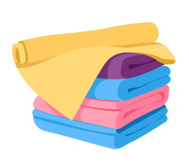 Mutfak, sahil ve banyo havluları izole edilmiş ikon taşıyıcıları. Spa hijyeni, tekstil objeleri, renkli pamuk, terry ya da pofuduk kumaş için rulo. Ev eşyaları, dekor ve konfor, duş ekipmanları