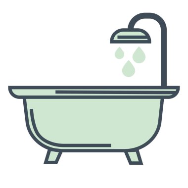 Banyo ikonu, küvet ve duş başlığı otel konaklama sembolü vektörü. Seyahat ve konaklama, oda servisi ve konfor, hijyen ve temizlik. Yıkama, otel ya da pansiyonda konfor