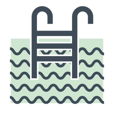 İzole edilmiş merdiven işareti olan otel yüzme havuzu, açık hava aktiviteleri vektörü. Suda yüzmek ya da dalış, spor ve eğlence. Tatil köyü hizmetleri, hepsi dahil, spa merkezi ya da spor salonu, sembol ya da logo