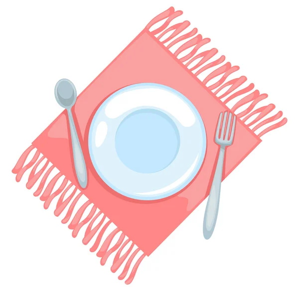 Bestek Plaat Vork Mes Servet Geïsoleerd Pictogram Vector Cafe Restaurant — Stockvector