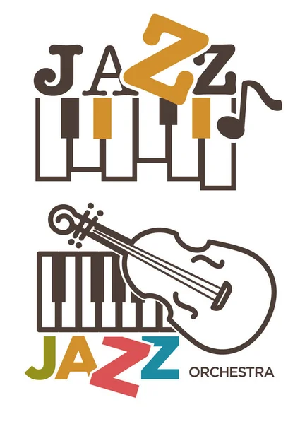 Piano Violín Orquesta Música Jazz Vector Iconos Aislados Concierto Música — Vector de stock