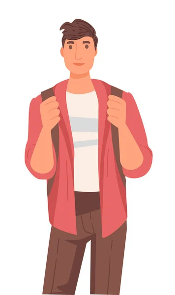 留学生 バックパックを持つネイティブアメリカの男 孤立した男性キャラクターベクトル リュックサックを背負ったインドの少年 教育と知識 多文化大学 — ストックベクタ