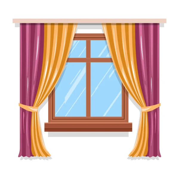 Ventanas Con Cortinas Persianas Persianas Tela Madera Diseño Interior Vector — Vector de stock