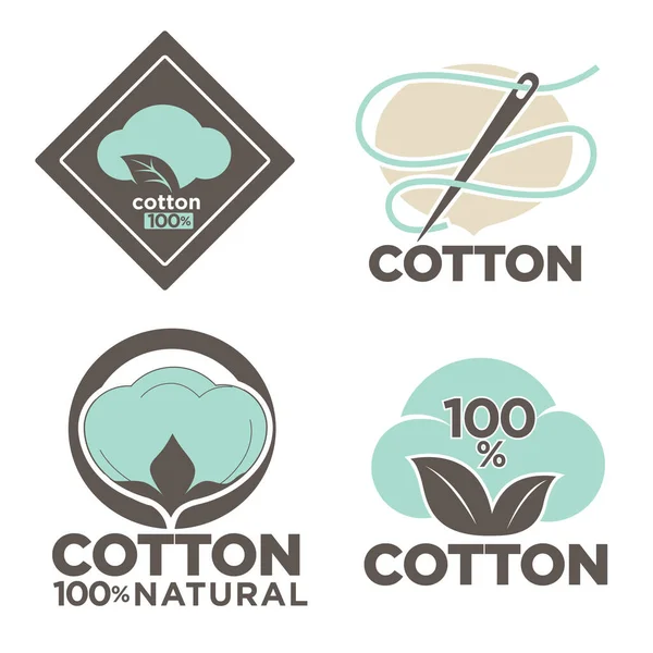 Cotton Isolated Icons Pure Organic Product Vector Textile Industry Field — Stock Vector