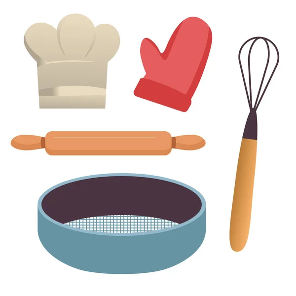 Outils Cuisine Pour Cuisson Tamis Rouleau Pâtisserie Chapeau Chef Porte — Image vectorielle