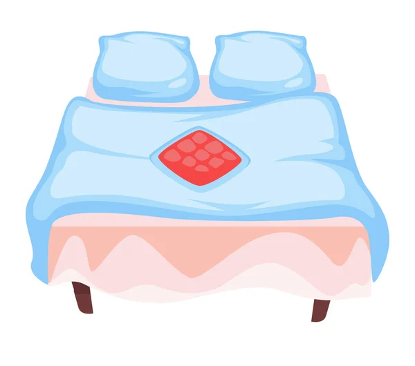 带枕头和毯子 床单或床单的床上用品是孤立的图标矢量 舒适的睡眠 棉纺织或织物与缝合 枕套和床垫盖 单人床或睡眠场所 — 图库矢量图片