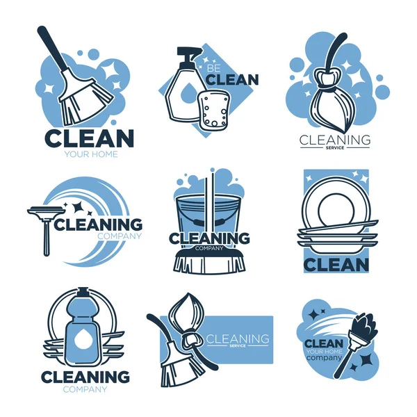 Serviço de limpeza ícones isolados, ferramentas limpas para limpeza —  Vetores de Stock
