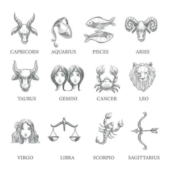 Astrología y signos del zodiaco, símbolos del horóscopo, iconos aislados — Vector de stock