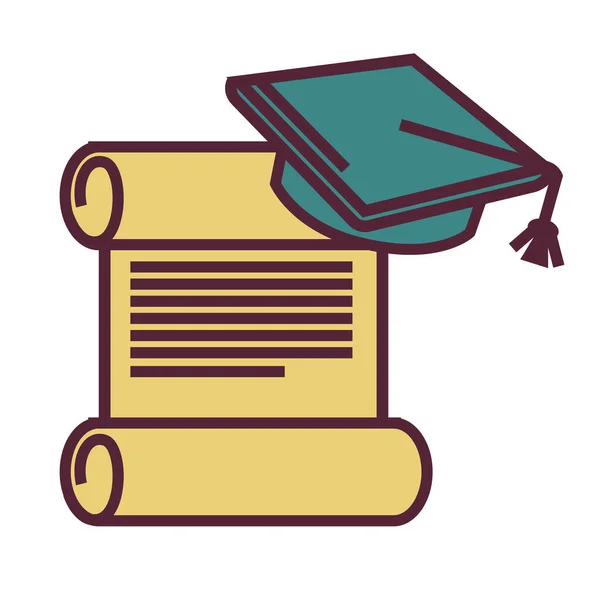 Educación y conocimiento, diploma y sombrero académico, icono aislado — Archivo Imágenes Vectoriales