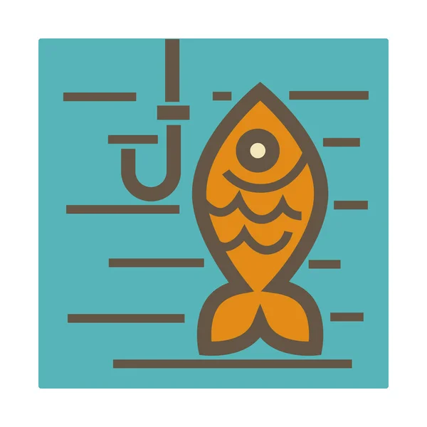 Fishing hobby isolated icon, golden fish and hook in water — Stock Vector