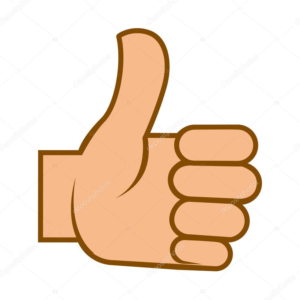 Like or thumb up symbol, human hand, isolated icon