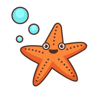 Komik denizyıldızı karakteri, yüzünde gülümseme olan soyutlanmış biri. Köpüklü tropik su hayvanı. Benekleri, gözleri ve yüz ifadesi olan bir deniz yıldızı. Düz çizgi biçiminde deniz yaratığı vektörü