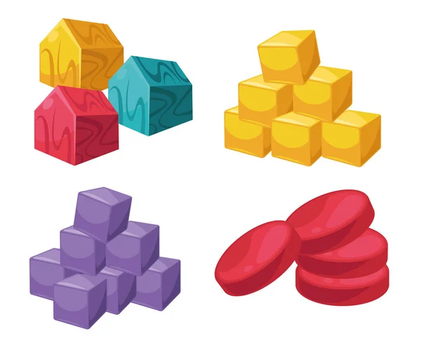 Bloques Construcción Madera Formas Geométricas Cuadrados Redondos Conjunto Objetos Colores — Archivo Imágenes Vectoriales