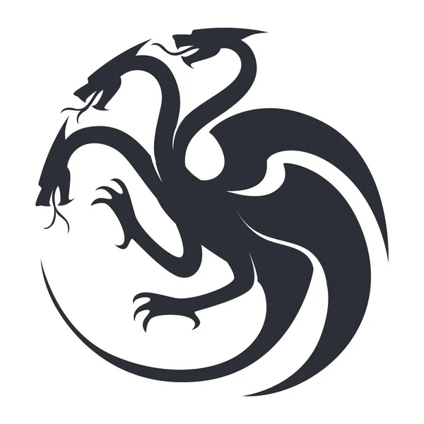 Dračí Silueta Ikona Kresby Tetování Víření Fantasy Charakter Zvířete Křídly — Stockový vektor