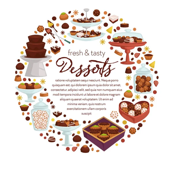 Dolci Freschi Gustosi Modello Banner Con Testo Negozio Negozio Dolci — Vettoriale Stock