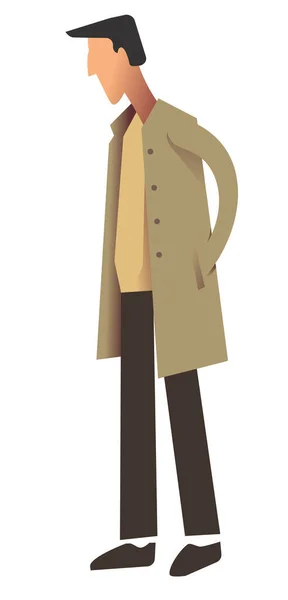 Sonbahar Ceketi Giyen Erkek Karakter Şapkalı Ceketli Adam Hareketsiz Duruyor — Stok Vektör