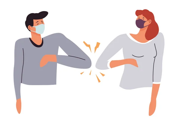 People avoiding contact greeting by bumping elbows vector — Stock Vector