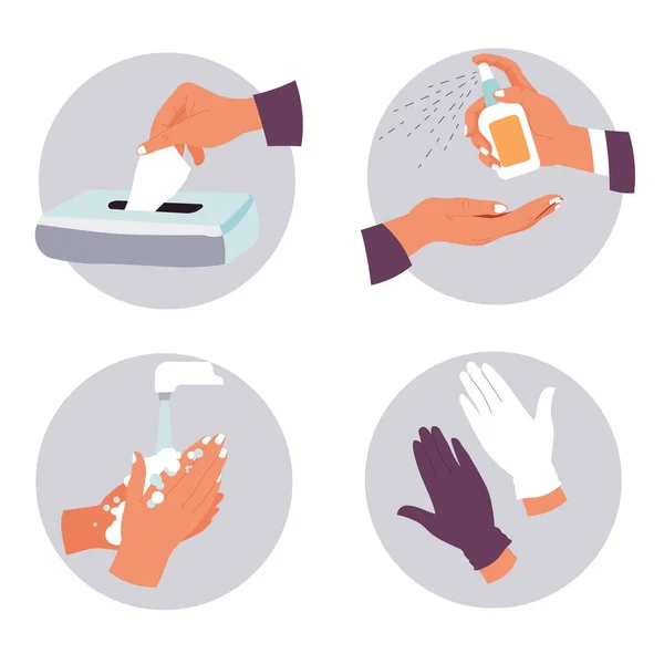 Mesures de prévention du coronavirus et recommandations d'hygiène icônes ensemble — Image vectorielle