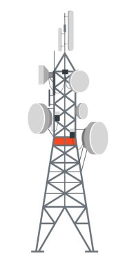 Güç istasyonu kulesi, radyo sistemi sinyal alıyor. Alıcı-verici olarak kullanılan metalin izole edilmiş yapısı. Hücresel iletişim, dalga yakalama ve yayın için yapı, düz vektör