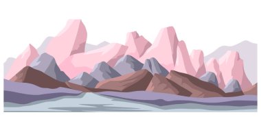Dağlık arazi, turizm beldesi. Yüzeylerin sert dokusu, tepe, tepe ve kayalıkları olan manzara. Maceralar için kırsal ya da vahşi doğa manzarası, düz stil vektörü