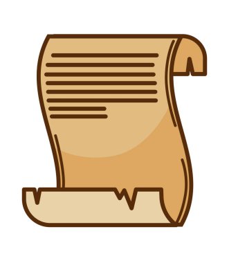 Antika ya da tarihi belge, eski papirüs parşömeninin izole edilmiş bir simgesi. Eski edebiyat, eski parşömen kâğıdı üzerinde, yırtılmış bir sayfa. Girdaplı el yazması ya da vintage pankart, düz biçimli vektör