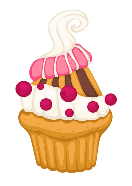 Backwaren Backwaren Oder Dessertkuchen Cupcake Mit Mousse Verziert Mit Streusel — Stockvektor
