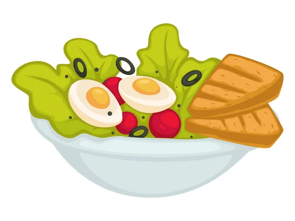 Παραδοσιακό Πρωινό Δείπνο Απομονωμένο Μπολ Πράσινα Φύλλα Σαλάτας Βραστά Αυγά — Διανυσματικό Αρχείο