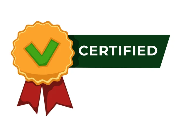 Zertifiziertes Oder Genehmigtes Zeichen Isoliertes Stempelsymbol Mit Schleifen Goldmedaille Mit — Stockvektor
